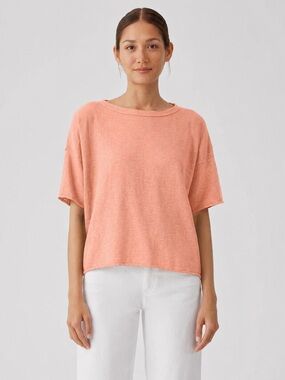 Eileen Fisher Linen Tee Large 100% Linen Peach